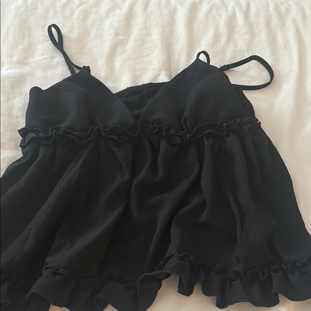 Black Ruffled Spaghetti Strap Top
